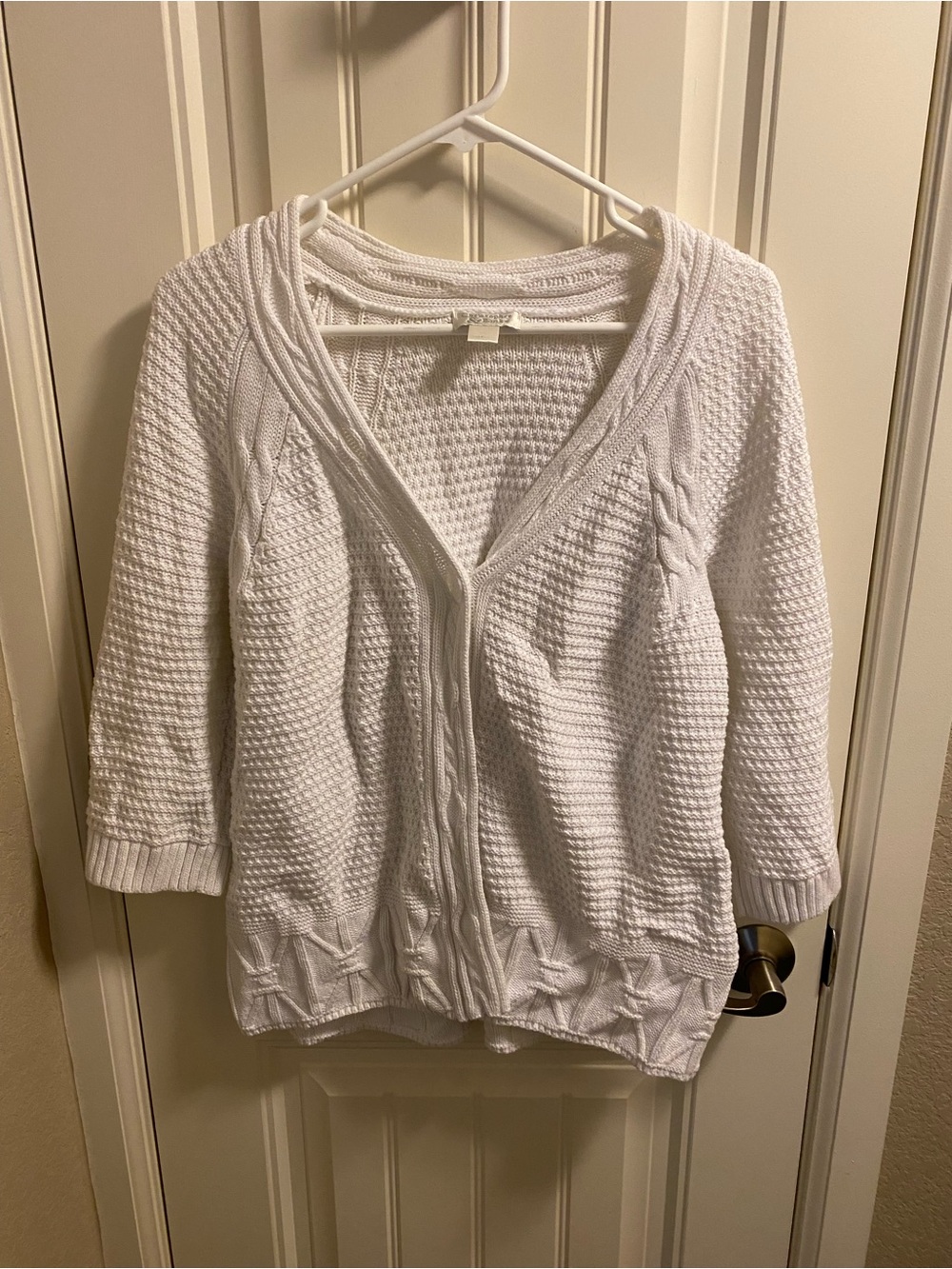 Christopher Banks XL Sweater White Cardigan One Button 3/4 Sleeve Knit 100 Cotto